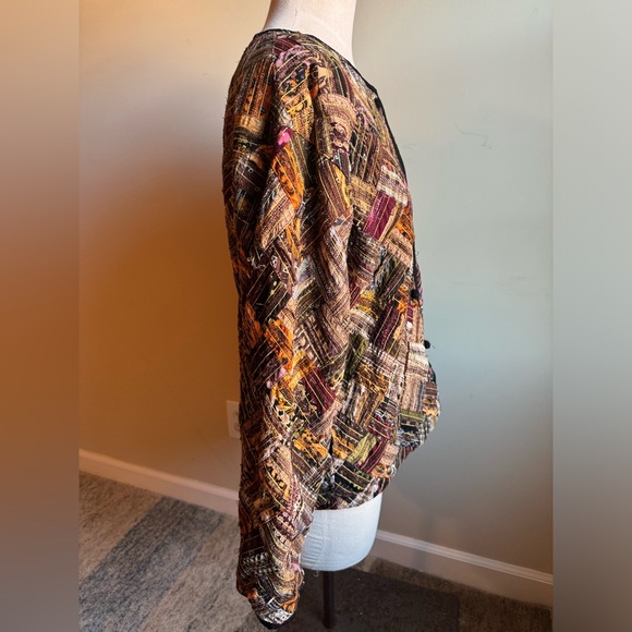 Soul Mates Gold Threaded Patchwork V-Cut Button Down Blazer - Picture 3 of 5